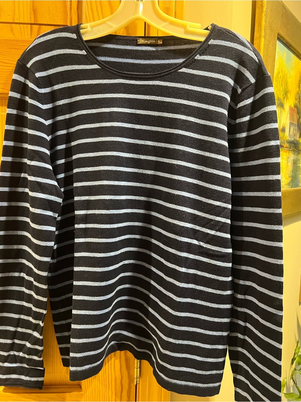 J. McLaughlin Navy and Light Blue  Striped Crewneck Sweater XL